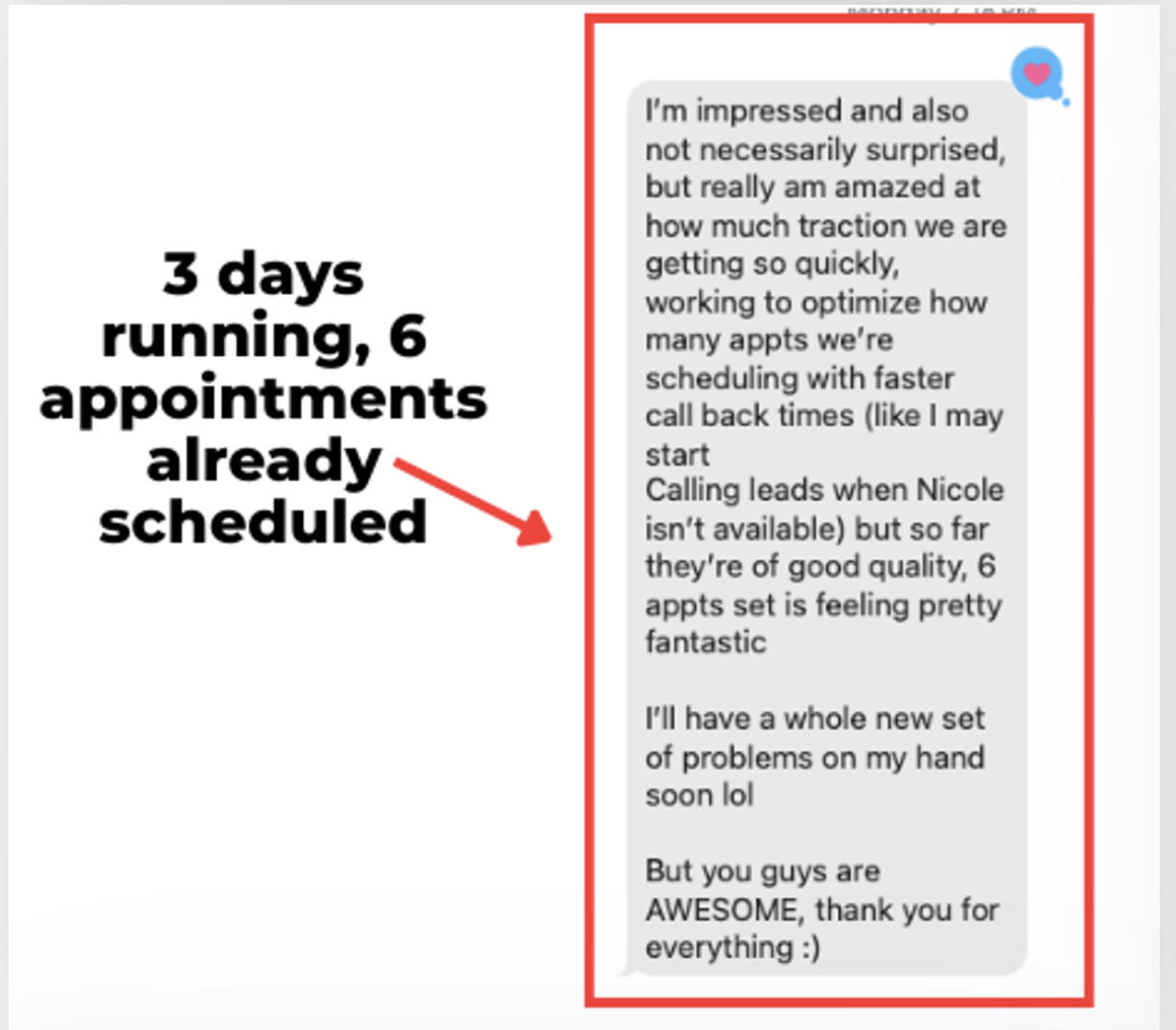 3 days running, 6 appointments scheduled